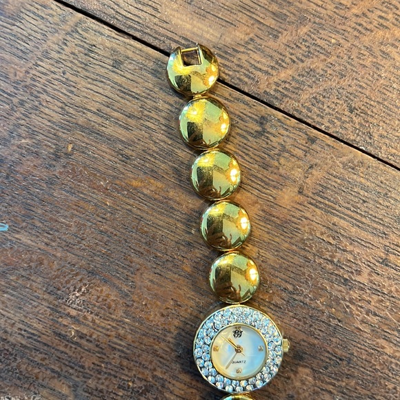 Rare Gold Ladies Quartz EJ Watch Swarovski Crystals Ivory Face - Picture 4 of 9